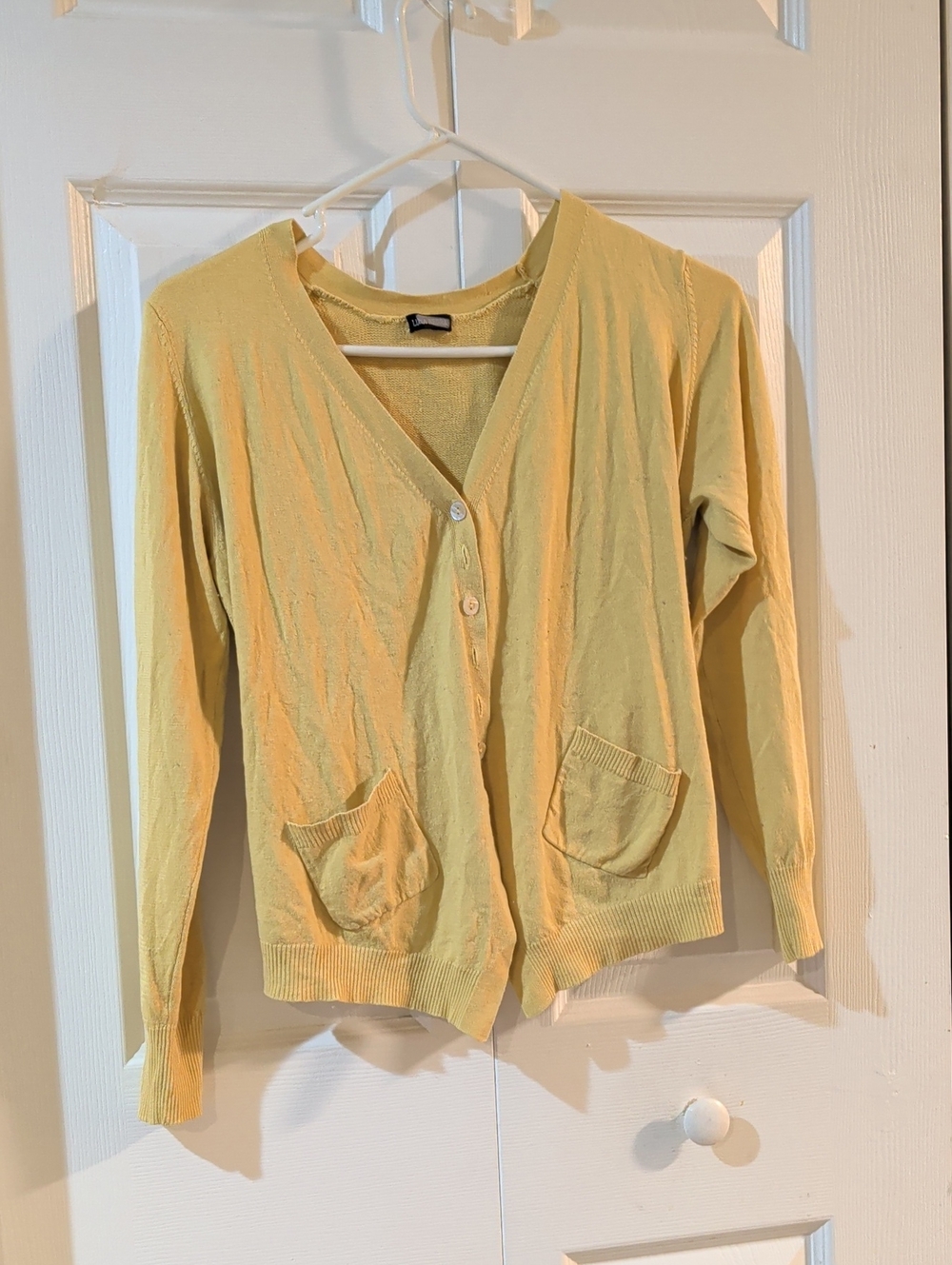 Light Yellow V-Neck Pocket Cardigan - Classic Layering Piece